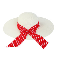 Load image into Gallery viewer, Princess Polka Dot Bow Natural Floppy Wide Brim Straw Beach Sun Hat -Diff Colors