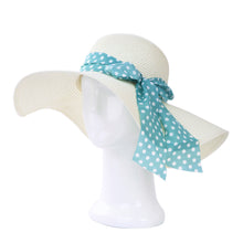 Load image into Gallery viewer, Princess Polka Dot Bow Natural Floppy Wide Brim Straw Beach Sun Hat -Diff Colors