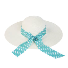 Load image into Gallery viewer, Princess Polka Dot Bow Natural Floppy Wide Brim Straw Beach Sun Hat -Diff Colors