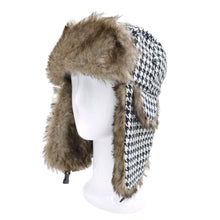 Load image into Gallery viewer, Warm Winter Houndstooth Faux Fur Trapper Ski Snowboard Hunter Hat