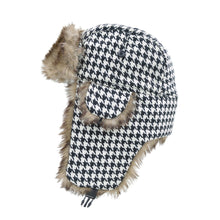 Load image into Gallery viewer, Warm Winter Houndstooth Faux Fur Trapper Ski Snowboard Hunter Hat