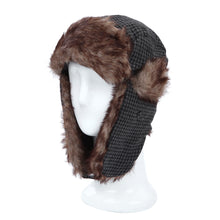 Load image into Gallery viewer, Warm Winter Houndstooth Faux Fur Trapper Ski Snowboard Hunter Hat