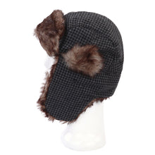 Load image into Gallery viewer, Warm Winter Houndstooth Faux Fur Trapper Ski Snowboard Hunter Hat