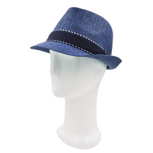 Load image into Gallery viewer, Premium Classic Fedora Straw Hat with Navy Striped Trim Band