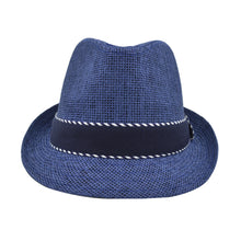 Load image into Gallery viewer, Premium Classic Fedora Straw Hat with Navy Striped Trim Band