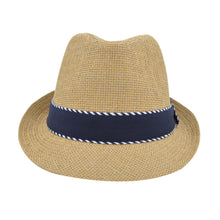 Load image into Gallery viewer, Premium Classic Fedora Straw Hat with Navy Striped Trim Band