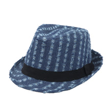 Load image into Gallery viewer, Premium Distressed Jeans Fabric Black Band Fedora Hat - Different Colors