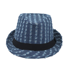 Load image into Gallery viewer, Premium Distressed Jeans Fabric Black Band Fedora Hat - Different Colors
