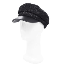 Load image into Gallery viewer, Women's Black Shimmering Tweed Plaid Newsboy Cap Gatsby Cabbie Hat