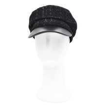 Load image into Gallery viewer, Women's Black Shimmering Tweed Plaid Newsboy Cap Gatsby Cabbie Hat