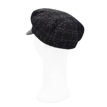Load image into Gallery viewer, Women's Black Shimmering Tweed Plaid Newsboy Cap Gatsby Cabbie Hat