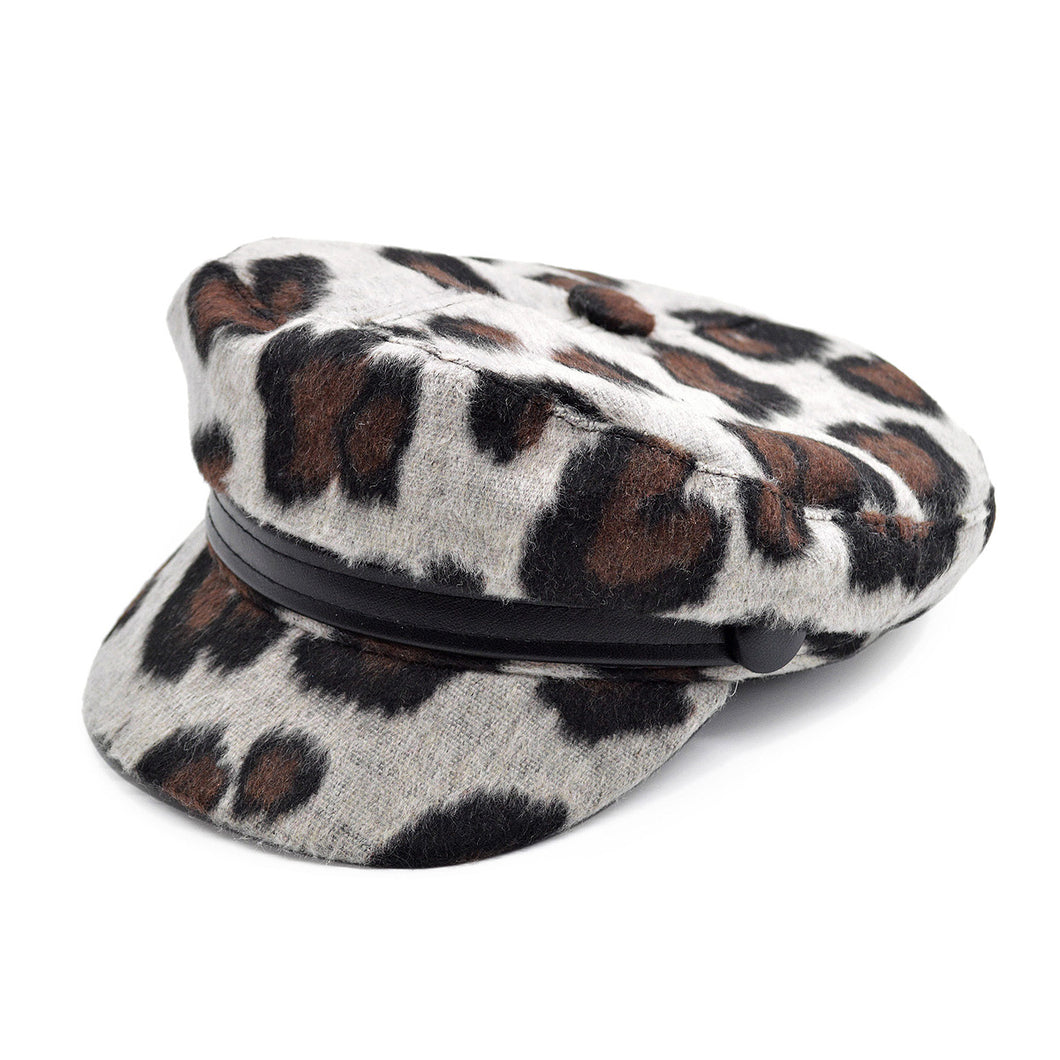 Women's Leopard Print Newsboy Cap Visor Gatsby Cabbie Hat