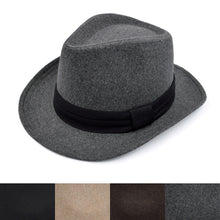 Load image into Gallery viewer, Unisex Classic Solid Color Wide Brim Felt Fedora Hat w- Black Band - Diff Colors