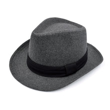 Load image into Gallery viewer, Unisex Classic Solid Color Wide Brim Felt Fedora Hat w- Black Band - Diff Colors