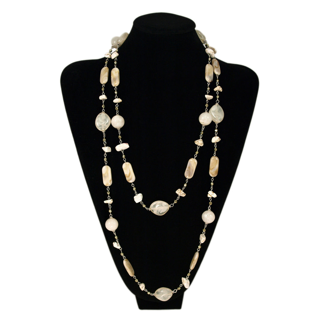 Freestyle Ivory Beaded Stone Long Fashion Necklace