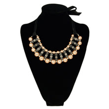 Load image into Gallery viewer, Elegant Pearl & Rhinestones w-Satin Ribbon Bib Statement Necklace