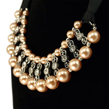 Load image into Gallery viewer, Elegant Pearl & Rhinestones w-Satin Ribbon Bib Statement Necklace