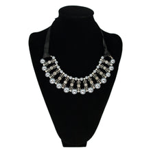 Load image into Gallery viewer, Elegant Pearl & Rhinestones w-Satin Ribbon Bib Statement Necklace
