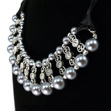 Load image into Gallery viewer, Elegant Pearl & Rhinestones w-Satin Ribbon Bib Statement Necklace