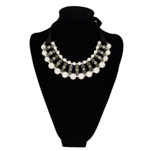 Load image into Gallery viewer, Elegant Pearl & Rhinestones w-Satin Ribbon Bib Statement Necklace