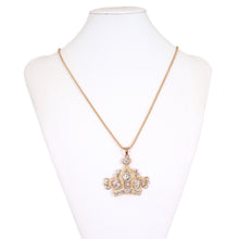 Load image into Gallery viewer, Elegant Gold Tone Crystal Rhinestone Crown Charm Pendant Long Necklace