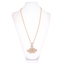 Load image into Gallery viewer, Elegant Gold Tone Crystal Rhinestone Crown Charm Pendant Long Necklace