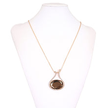 Load image into Gallery viewer, Elegant Brown Crystal Oval Medallion Charm Pendant Gold Tone Long Necklace