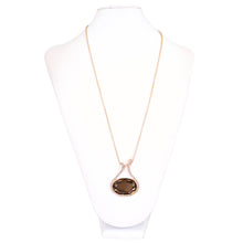 Load image into Gallery viewer, Elegant Brown Crystal Oval Medallion Charm Pendant Gold Tone Long Necklace