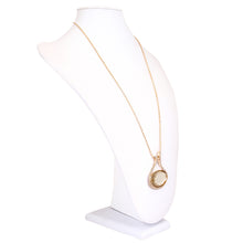 Load image into Gallery viewer, Elegant Brown Crystal Oval Medallion Charm Pendant Gold Tone Long Necklace