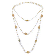 Load image into Gallery viewer, Elegant Gold Tone Simulated White Pearl & Rhinestone Long Layered Necklace