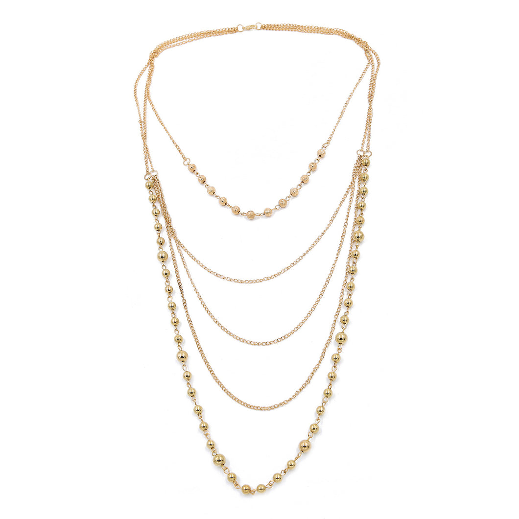 Elegant Gold Tone Beaded Long Multi Row Layered Fashion Necklace