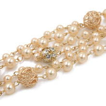 Load image into Gallery viewer, Elegant Gold Tone Simulated Pearl & Rhinestone Long Layered Fashion Necklace