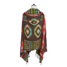 Load image into Gallery viewer, Premium Geometric Aztec Print Toggle Closure Fringe Hooded Poncho Wrap Cape