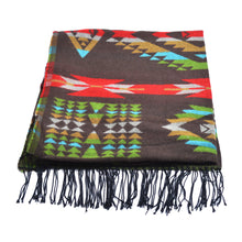 Load image into Gallery viewer, Premium Geometric Aztec Print Toggle Closure Fringe Hooded Poncho Wrap Cape
