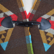 Load image into Gallery viewer, Premium Geometric Aztec Print Toggle Closure Fringe Hooded Poncho Wrap Cape