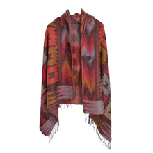 Load image into Gallery viewer, Premium Geometric Aztec Print Toggle Closure Fringe Hooded Poncho Wrap Cape