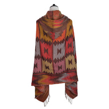 Load image into Gallery viewer, Premium Geometric Aztec Print Toggle Closure Fringe Hooded Poncho Wrap Cape