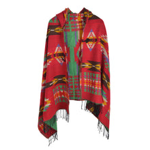 Load image into Gallery viewer, Premium Geometric Aztec Print Toggle Closure Fringe Hooded Poncho Wrap Cape