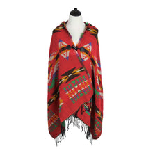 Load image into Gallery viewer, Premium Geometric Aztec Print Toggle Closure Fringe Hooded Poncho Wrap Cape