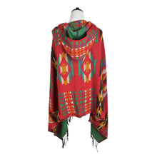 Load image into Gallery viewer, Premium Geometric Aztec Print Toggle Closure Fringe Hooded Poncho Wrap Cape