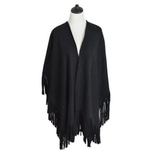 Load image into Gallery viewer, Premium Large Solid Color Tasseled Winter Poncho Shawl Wrap Cape Cardigan Coat