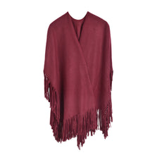 Load image into Gallery viewer, Premium Large Solid Color Tasseled Winter Poncho Shawl Wrap Cape Cardigan Coat
