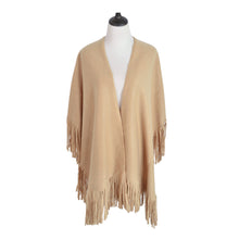 Load image into Gallery viewer, Premium Large Solid Color Tasseled Winter Poncho Shawl Wrap Cape Cardigan Coat