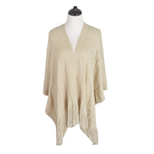 Load image into Gallery viewer, Premium Two Tone Reversible Soft Knit Fringe Shawl Wrap Poncho Cape- Diff Colors