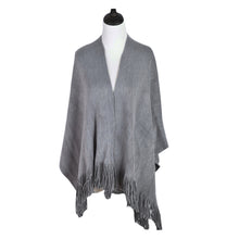 Load image into Gallery viewer, Premium Two Tone Reversible Soft Knit Fringe Shawl Wrap Poncho Cape- Diff Colors