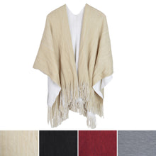 Load image into Gallery viewer, Premium Two Tone Reversible Soft Knit Fringe Shawl Wrap Poncho Cape- Diff Colors