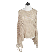 Load image into Gallery viewer, Elegant Two Tone Mesh Knit Striped Crochet Tassel Poncho Sweater Top -Diff Color