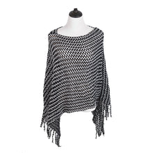 Load image into Gallery viewer, Elegant Two Tone Mesh Knit Striped Crochet Tassel Poncho Sweater Top -Diff Color