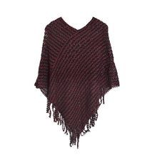 Load image into Gallery viewer, Elegant Two Tone Mesh Knit Striped Crochet Tassel Poncho Sweater Top -Diff Color