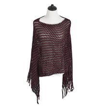 Load image into Gallery viewer, Elegant Two Tone Mesh Knit Striped Crochet Tassel Poncho Sweater Top -Diff Color